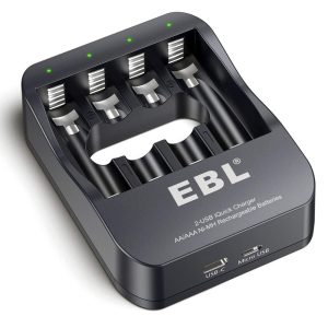EBL®Smart AA AAA NiMH Rechargeable Battery Charger 2A USB Charging Port 2 Hour Quick Charger