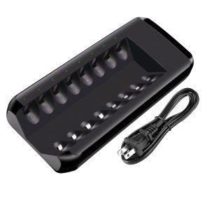 AA AAA Battery Charger 8-Slot Household Battery Charger with Individual Bays and LED Indicators for NiMH/NiCd Rechargeable Batteries