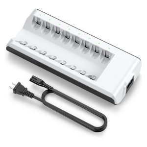 8-Bay Individual Batteries Charger for AA AAA NiMH NiCD Rechargeable Batteries with AC Plug Cable