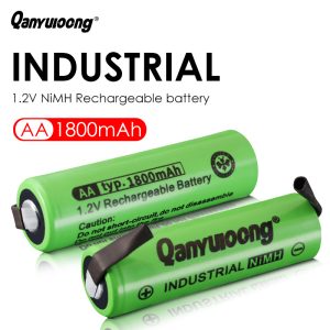 QanYUloong® AA 1.2V 1800mA with Nickel tabs NiMH Rechargeable Battery Flat Top for Shavers,Trimmers, Razors, and More