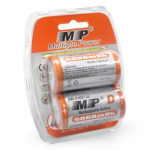 MP® Rechargeable Batteries D 5000mAh 1.2V Ni-CD High Capacity High Rate Discharge-2pcs Blister Package