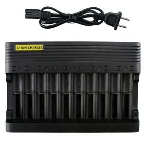 18650 Battery Charger 10 Bays Universal Charger for 3.7v Li-ion Rechargeable Batteries 26650 14500 16340 18500 10440 18350 17670 18650 Charger