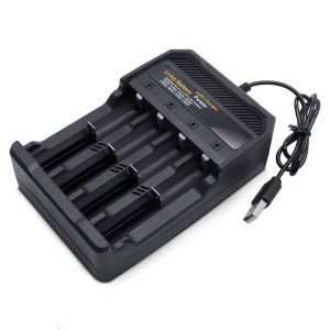 18650 Battery Charger 4 Bay Fast Charge, for 3.7V Li-ion TR IMR 10440 14500 16650 14650 18350 18500 16340(RCR123) Batteries, USB Intelligent Universal Rechargeable Battery Charger