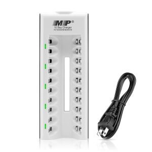 10 Bay AA AAA Battery Charger for NiMH NiCD Rechargeable Batteries with AC Plug Cable