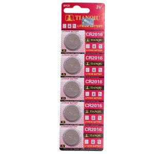 TIANQIU 5 Pack CR 2016 Button Cells 3 Volt Batteries for Car Key Fob Garage Door opener Sensor Remote Watch LED Votive Flameless Candles Light Kid Toy Replacement